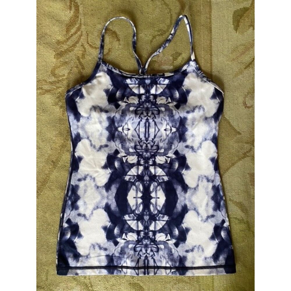 EUC Lululemon Navy White Ink Blot Power Y Tank 6